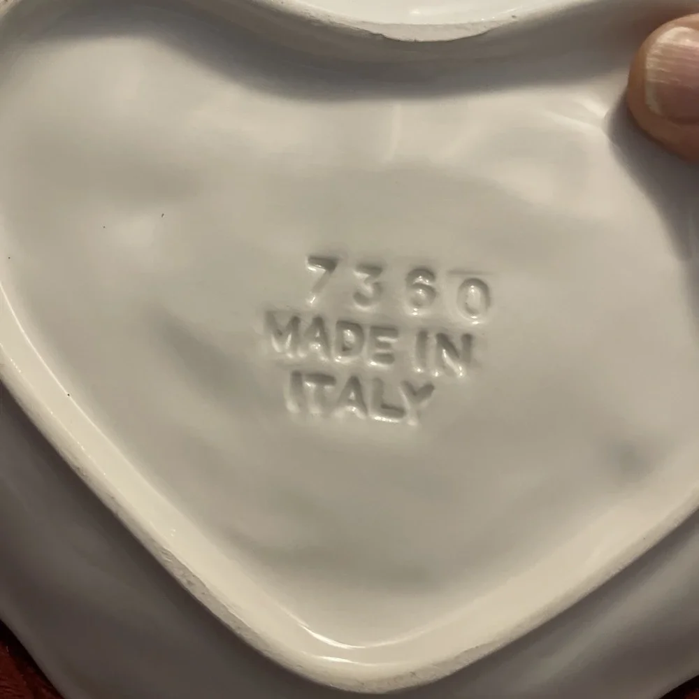 Vintage Heart Shaped Porclaine Plate Dish Raised Cherub Angle Italy‎ #7360 White